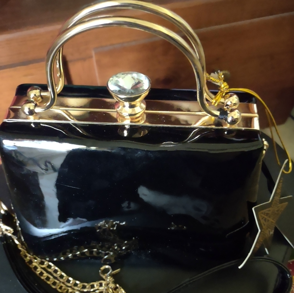 Black Glossy La Terre handbag purse